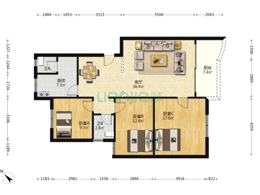 月桂东园 3室1厅2卫 112平方