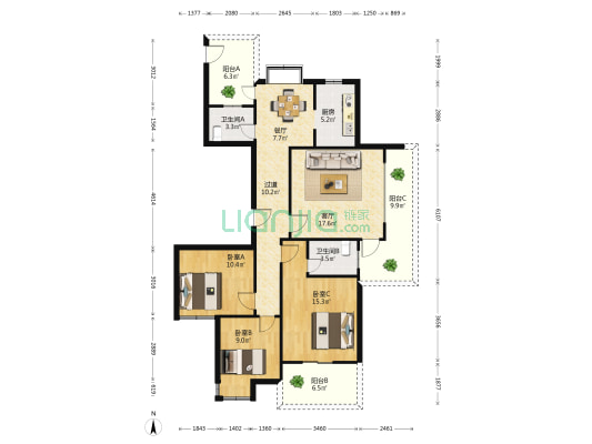 缔艺家园 3室2厅2卫 132平方