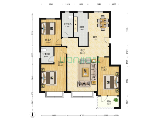奥特君悦湾 3室2厅2卫 130平方