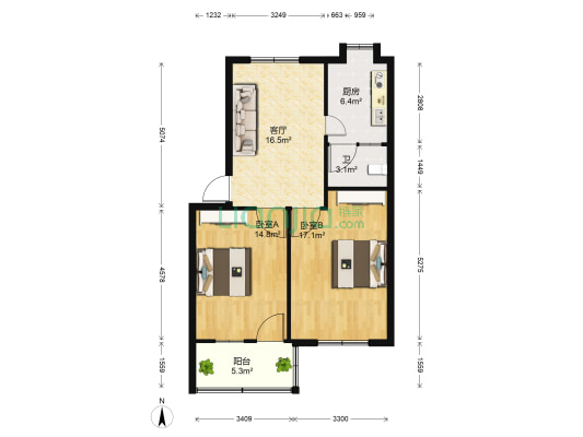 湖滨东路水上运动学校宿舍 2室1厅1卫 74平方