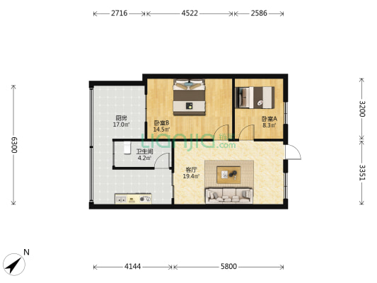 浣沙巷1号 2室1厅1卫 60平方