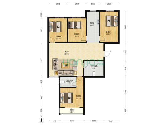 华洲国际 4室1厅2卫 155平方