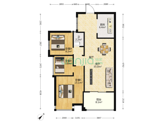 金爵苑 3室1厅1卫 97平方