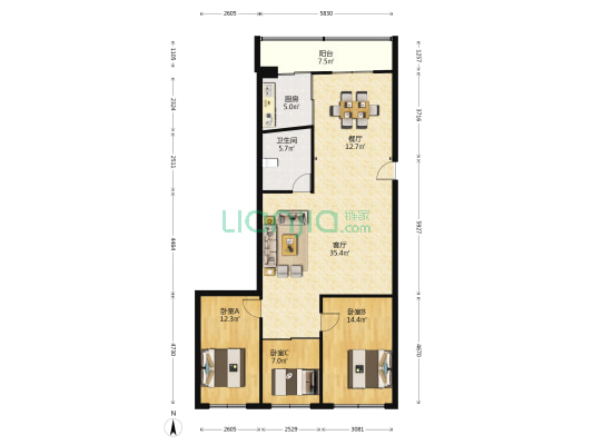 万昌街49号 3室2厅1卫 130平方