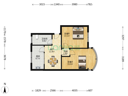 怡景公寓 2室1厅1卫 68平方