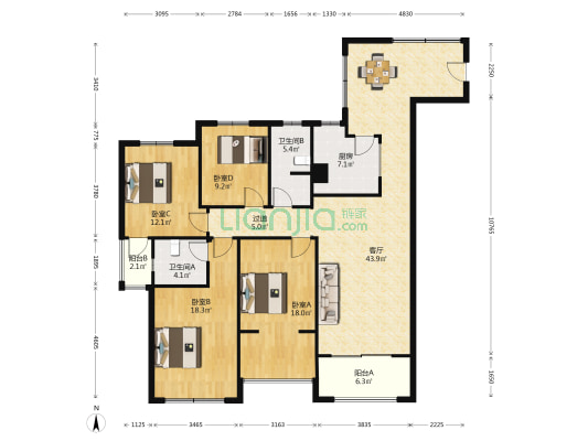 明日星城第五园 4室1厅2卫 142平方
