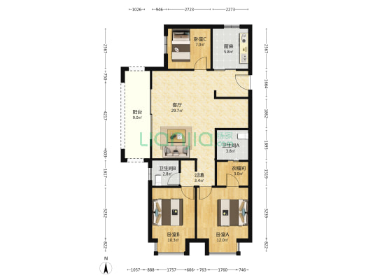 泰禾江南院子 3室1厅2卫 114平方
