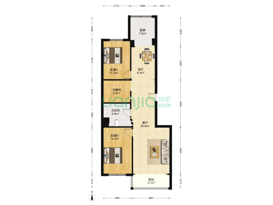 锦江佳园 2室2厅1卫 121平方