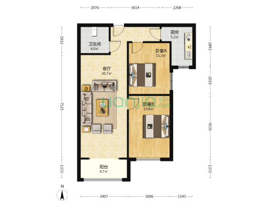 时代新居 2室1厅1卫 96平方