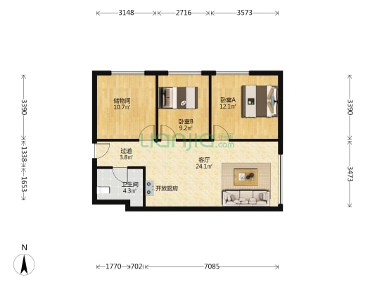 松湖玉兰小城 2室1厅1卫 95平方