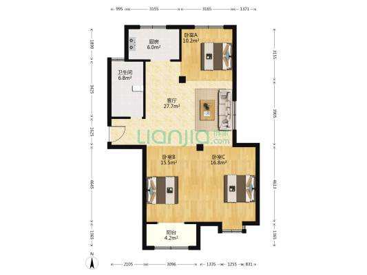 锦泰玫瑰园 3室1厅1卫 122平方