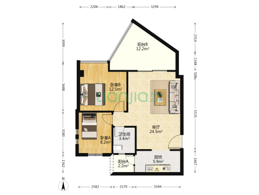 海峡新城三期 2室1厅1卫 88平方
