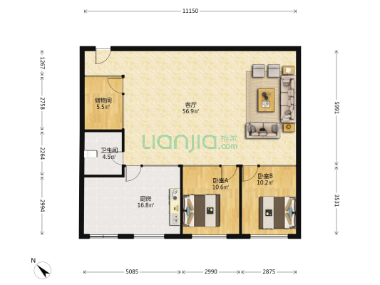 伯苓大厦 2室1厅1卫 135平方