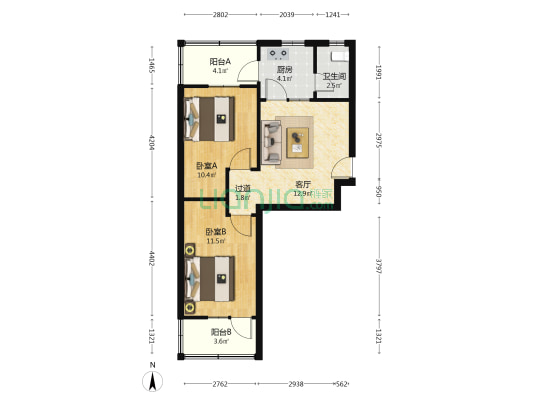 桃源社区一号院 2室1厅1卫 55平方