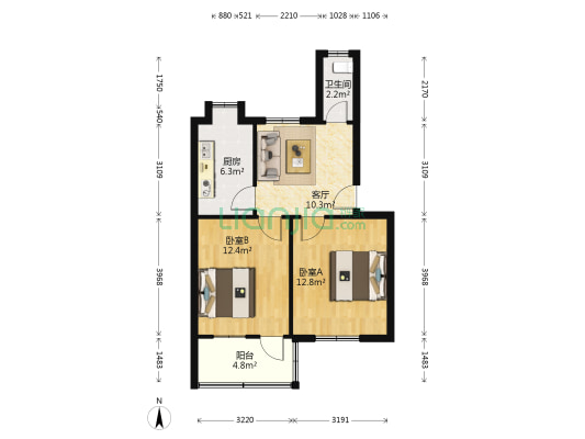 羽绒厂宿舍 2室1厅1卫 60平方