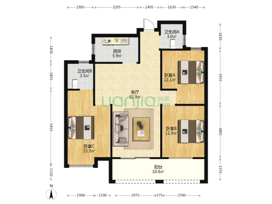 枫城名苑 3室1厅2卫 112平方