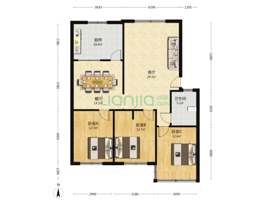 汶源东大街58号 3室2厅1卫 116平方