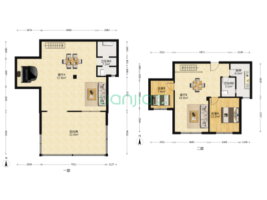 经典下跃户型 30平阳光房 精装修没住过 三室三卫户型-户型图