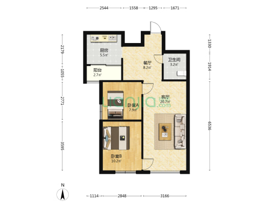 莲花池畔 2室2厅1卫 77平方