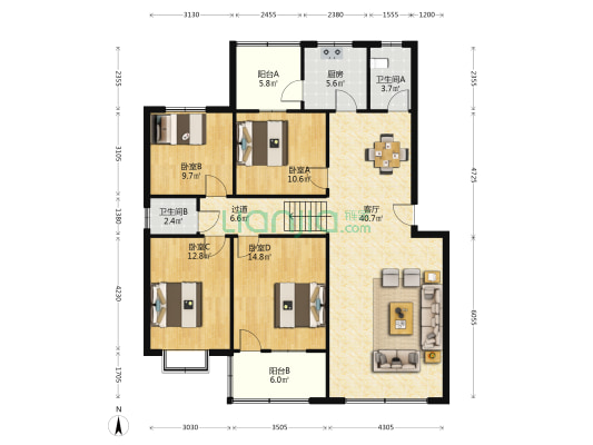 公路花园 4室1厅2卫 139平方