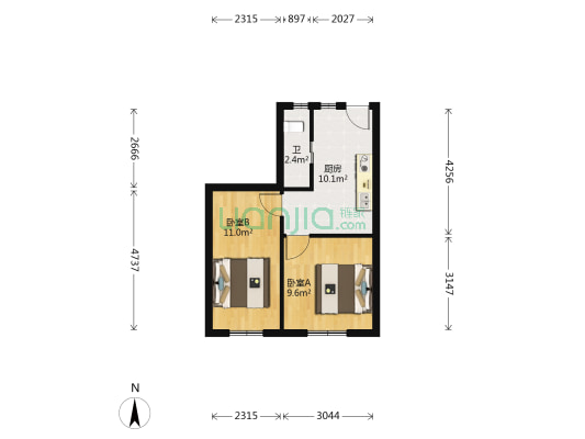 市民村 2室0厅1卫 46平方
