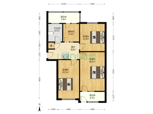 政府集资楼 3室1厅1卫 87平方