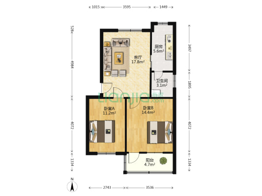 现代庄园 2室1厅1卫 68平方