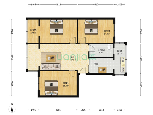 西街42号附12号 3室1厅1卫 106平方