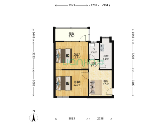 卫生路15号院 2室1厅1卫 55平方