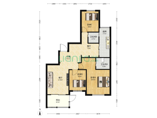 美河园 3室2厅2卫 116平方