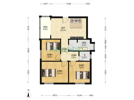 华银楼 3室1厅1卫 82平方