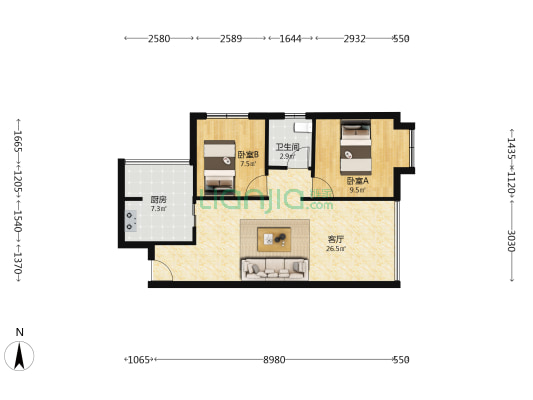 首席名邸 2室1厅1卫 59平方