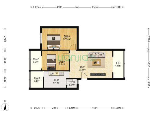 花城中街10号 2室1厅1卫 69平方