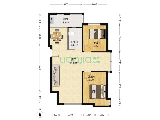 东田青年城A区 2室1厅1卫 92平方