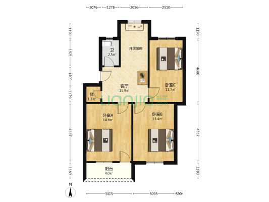 西洋路52号 3室1厅1卫 80平方