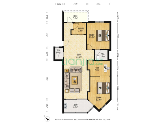 岭南坊 3室1厅2卫 121平方