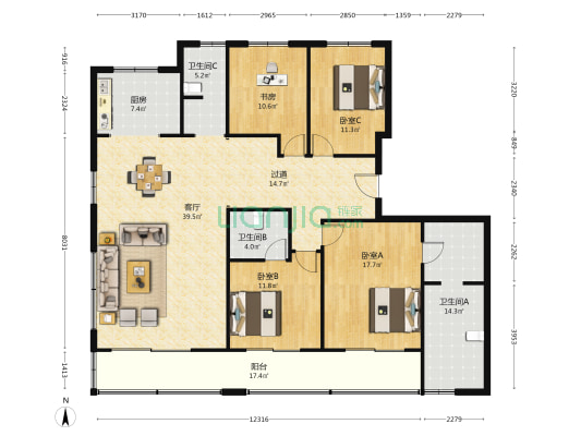 启晟蓝城云庐 4室1厅3卫 196平方