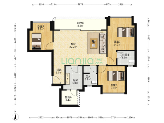 御璟悦来源鹭 3室1厅2卫 99平方