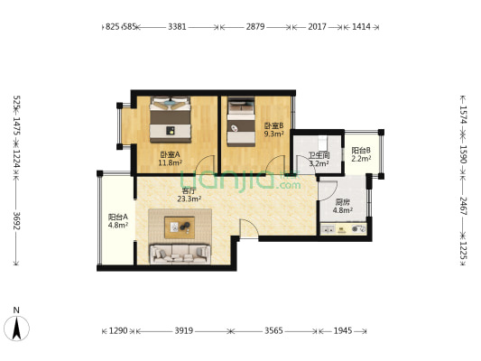 银杏嘉苑 2室1厅1卫 71平方