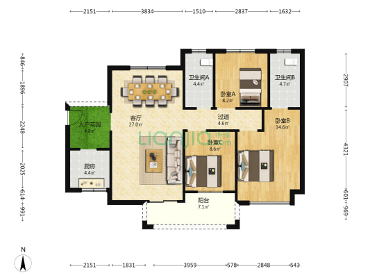 深业高榜山1号花园 3室1厅2卫 108平方