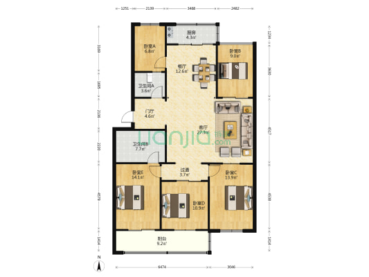 丛台区土地局家属院 5室2厅2卫 110平方
