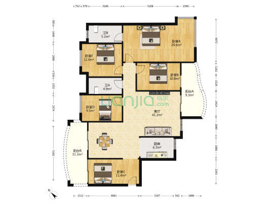 东圣维拉 5室1厅2卫 156平方