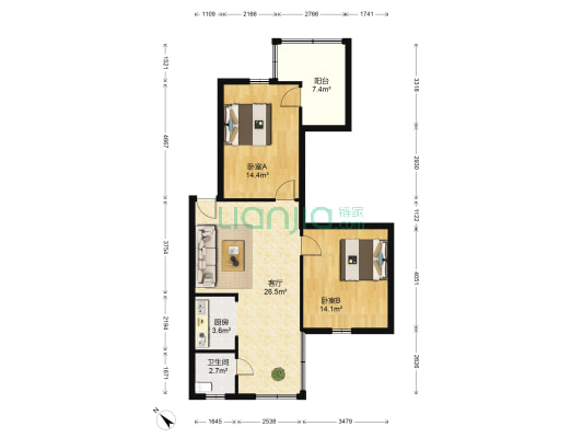 朝阳北路69号 2室1厅1卫 78平方