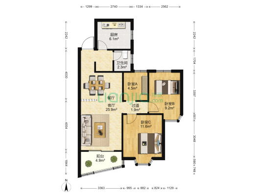 松涛苑C区 3室1厅1卫 80平方