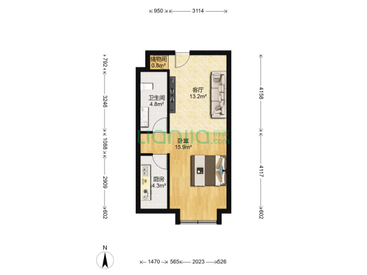 MAX公寓 1室1厅1卫 58平方