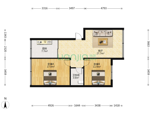 百佳商住楼 2室1厅1卫 85平方
