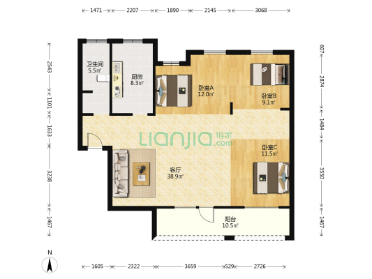 正易国际 3室1厅1卫 130平方