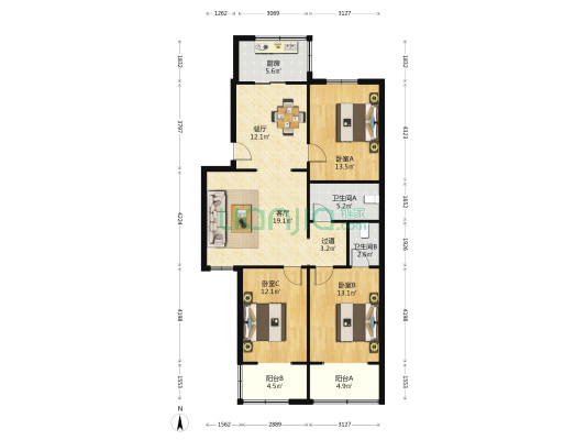 陕西省委老干部休养所 3室2厅2卫 114平方