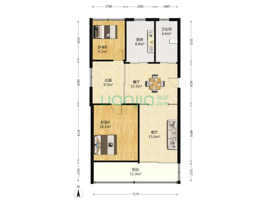 文定二村住宅小区 2室2厅1卫 107平方