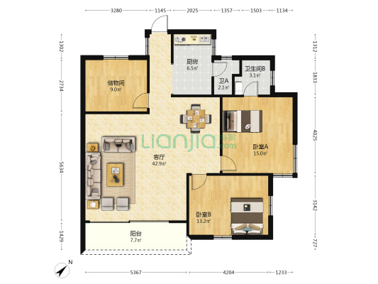 荔岗楼 2室1厅2卫 119平方